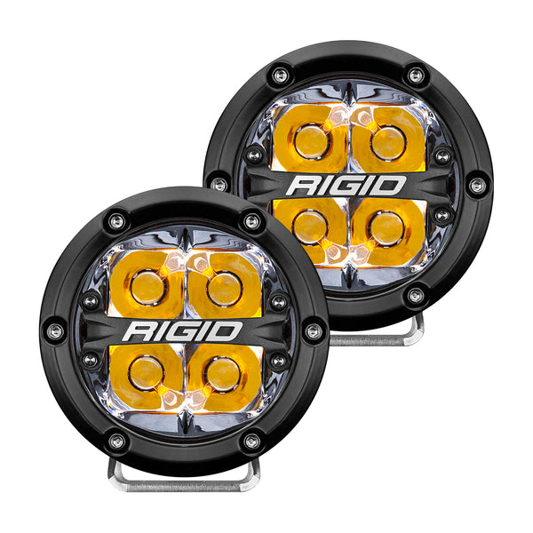 RIGID 360-Series 4 Inch Round LED Off-Road Light Spot Beam Pattern for High Speeds Amber Backlight Pair