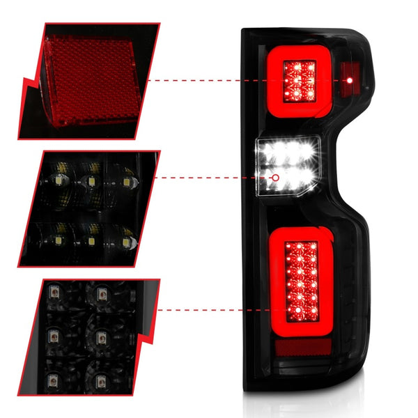 ANZO 19-21 Chevy Silverado Work Truck Full LED Taillights Blk Housing Smoke Lens G2 (w/C light Bars)