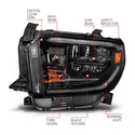 ANZO 14-21 Toyota Tundra (OE Halogen w/LED DRL) LED Crystal Headlights w/ Switchback & DRL - Blk