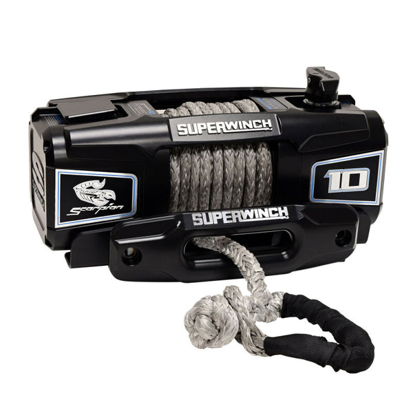 Superwinch 10000 LBS 12V DC 3/8in x 54ft Synthetic Rope Scorpion 10000SR Winch - Black Powdercoat