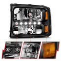 ANZO 2000-2004 Ford Excursion Crystal Headlights Black w/ LED 1pc