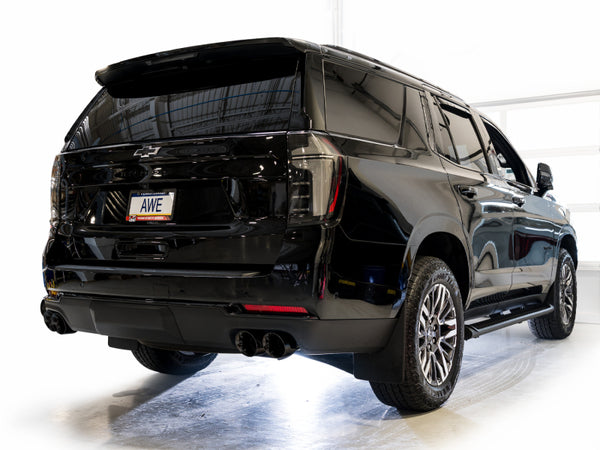 AWE Tuning 2021+ GMC Tahoe/Yukon 5.3L 0FG Split Rear Exit Catback Exhaust - Quad Diamond Blk Tips