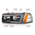ANZO 99-17 GMC Sierra/Denali Headlights Black Amber (w/C Light Bars)