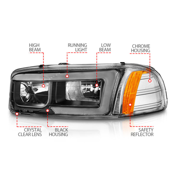 ANZO 99-17 GMC Sierra/Denali Headlights Black Amber (w/C Light Bars)