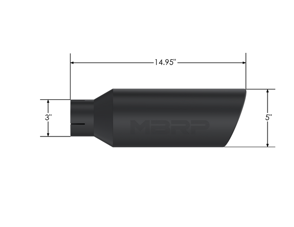 MBRP Exhaust Tip; 5in. O.D.; Angled Rolled End; 3in. Inlet 15in. In Length; Black Coated