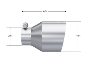 MBRP Exhaust Tip; 4.5in OD Out; 2.5in ID; 6.5in Length; Angle Cut; Single Wall; T304