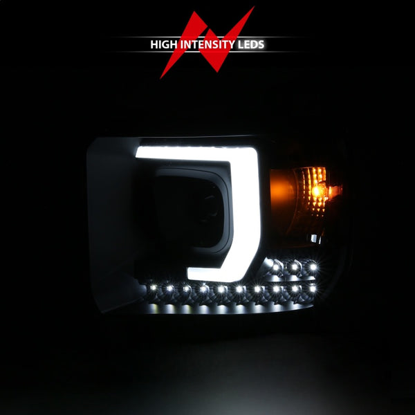 ANZO 2014-2015 GMC Sierra 1500HD Projector Plank Style Headlight Black W/ DRL