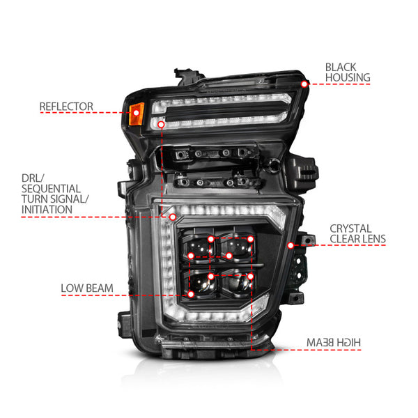 ANZO Z-Series 20-23 Chevy Silverado 2500/3500 Z-Series Full LED Proj Headlights Black - Pass. Side