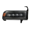 AlphaRex 94-01 RAM 1500 NOVA LED Proj Headlights Alpha-Blk w/Activ Light/Seq Signal/SB DRL