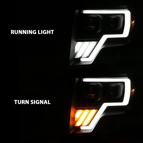ANZO 2009-2013 Ford F-150 Projector Light Bar G4 Switchback Headlights Black Amber