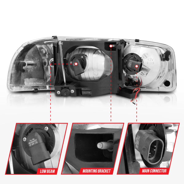 ANZO 99-17 GMC Sierra/Denali Headlights Black Amber (w/C Light Bars)