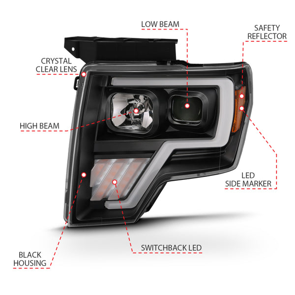 ANZO 2009-2013 Ford F-150 Projector Light Bar G4 Switchback Headlights Black Amber