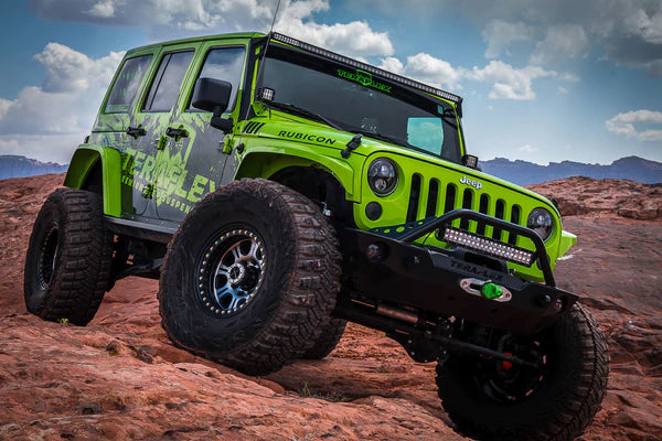 Terflex 07-18 Jeep Wrangler JK: Alpha HD Hinged Spare Tire Carrier & Adjustable Spare Tire Mount Kit - 5x5