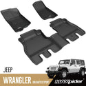 2018-21 Jeep Wrangler JLU 3D MAXpider All-Weather Floor Mats Custom Fit Car Floor Liners, Kagu Series (1st & 2nd Row, Black)