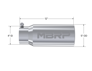 MBRP Exhaust Tip; 5in. O.D. Rolled Straight 4in. Inlet 12in. Length; T304