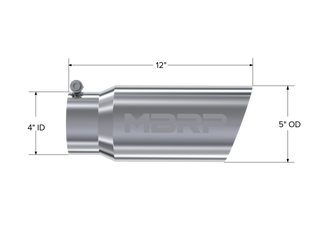 MBRP Exhaust Tip; 5in. O.D. Angled Single Walled 4in. Inlet 12in. Length; T304