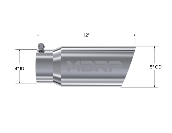 MBRP Exhaust Tip; 5in. O.D. Angled Single Walled 4in. Inlet 12in. Length; T304