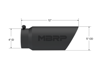 MBRP Exhaust Tip; 5in. O.D. Dual Wall Angled 4in. Inlet 12in. Length-Black Coated