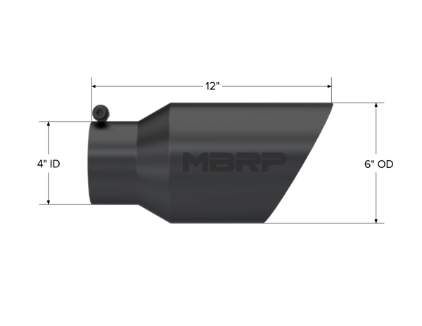 MBRP Exhaust Tip; 6in. O.D. Dual Wall Angled 4in. Inlet 12in. Length-Black Coated