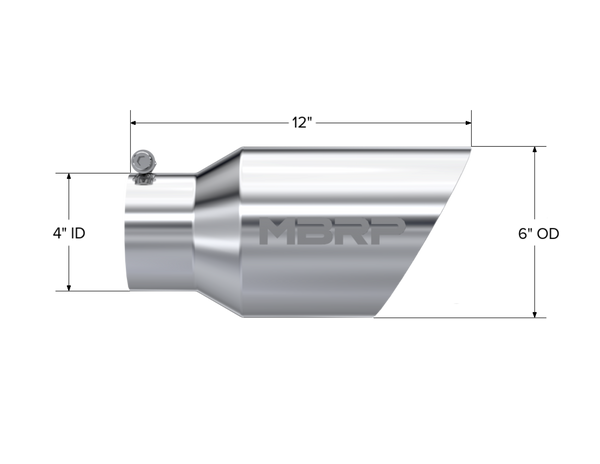 MBRP Exhaust Tip; 6in. O.D. Dual Wall Angled 4in. Inlet 12in. Length; T304