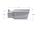 MBRP Exhaust Tip; 6in. O.D. Angled Rolled End 4in. Inlet 12in. Length; T304