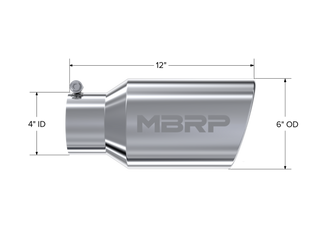 MBRP Exhaust Tip; 6in. O.D. Angled Rolled End 4in. Inlet 12in. Length; T304