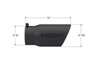 MBRP Exhaust Tip; 6in. O.D. Angled Rolled End 5in. Inlet 12in. Length; Black Coated