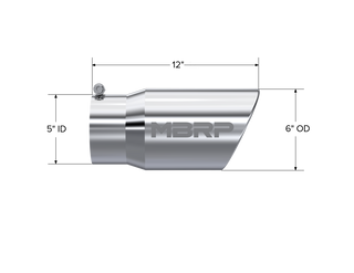 MBRP Exhaust Tip; 6in. O.D. Angled Rolled End 5in. Inlet 12in. Length; T304