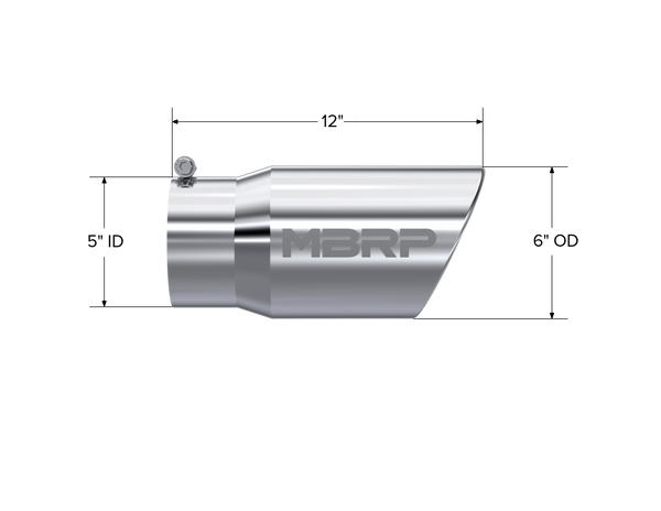 MBRP Exhaust Tip; 6in. O.D. Angled Rolled End 5in. Inlet 12in. Length; T304