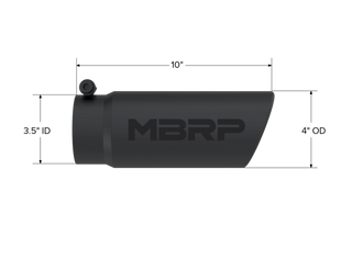 MBRP Exhaust Tip; 4in. O.D. Angled Rolled End 3in. Inlet 10in. Length-Black Coated