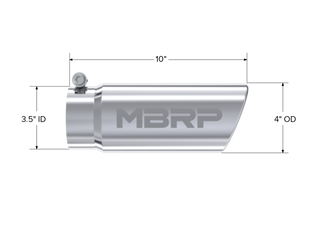 MBRP Exhaust Tip; 4in. O.D. Angled Rolled End 3in. Inlet 10in. Length; T304