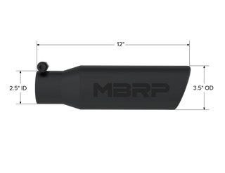 MBRP Exhaust Tip; 3in. O.D. Angled Rolled End 2in. Inlet 12in. Length-Black Coated