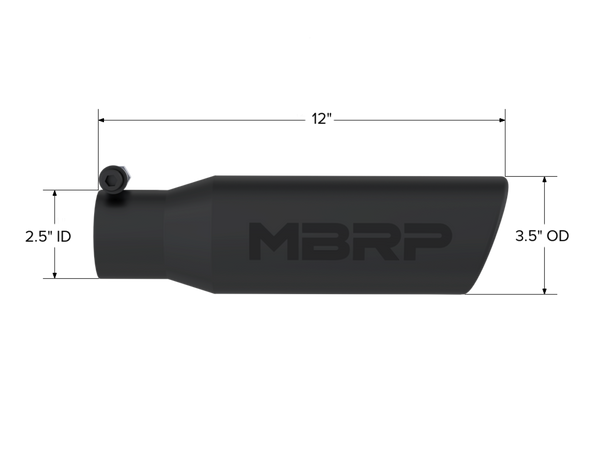 MBRP Exhaust Tip; 3in. O.D. Angled Rolled End 2in. Inlet 12in. Length-Black Coated