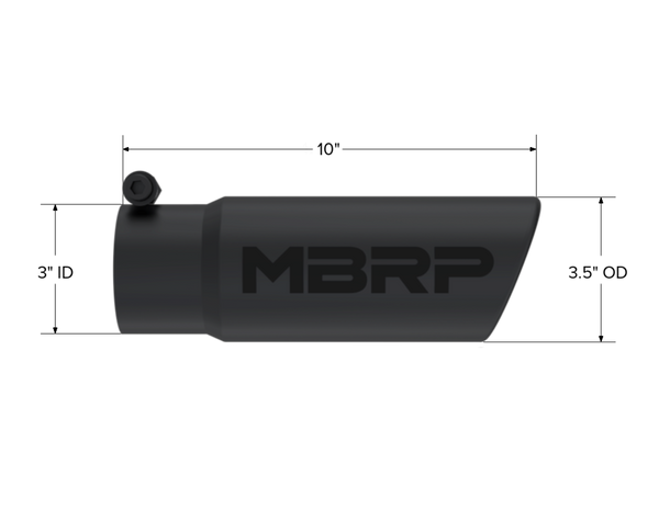 MBRP Exhaust Tip; 3in. O.D. Angled Rolled End; 3in. I.D. Inlet; 10in. Length; Black