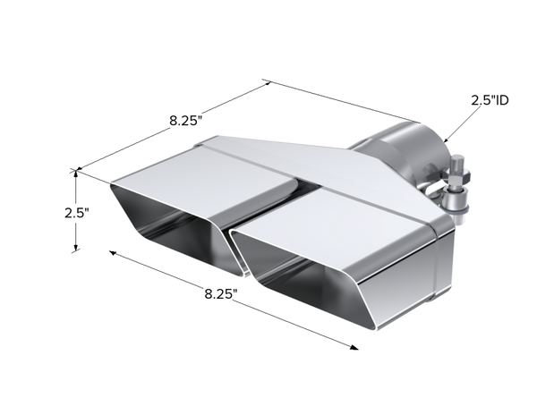 MBRP Exhaust Tip; 8in.x 2? ID; Rectangle; 2in. O.D. Inlet; 8-+ Length; T304