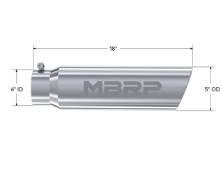 MBRP Exhaust Tip; 5in. O.D.; Angled Rolled End; 4in. Inlet 18in. In Length; T304