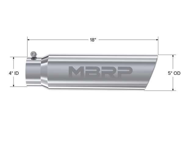 MBRP Exhaust Tip; 5in. O.D.; Angled Rolled End; 4in. Inlet 18in. In Length; T304