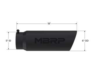MBRP Exhaust Tip; 6in. O.D.; Angled Rolled End; 5in. Inlet 18in. In Length; Black Coated