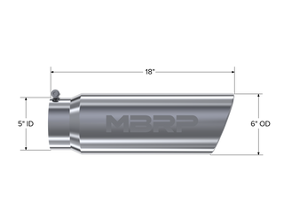 MBRP Exhaust Tip; 6in. O.D.; Angled Rolled End; 5in. Inlet 18in. In Length; T304