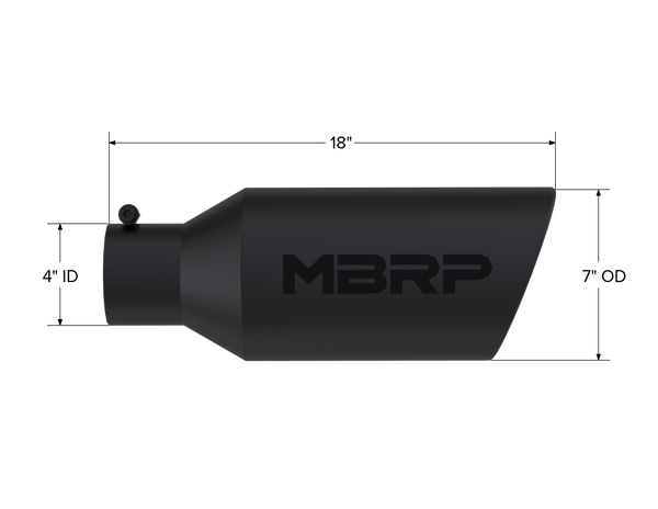MBRP Exhaust Tip; 7in. O.D.; Rolled End; 4in. Inlet 18in. In Length; Black