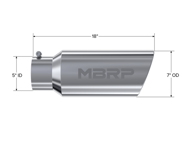 MBRP Exhaust Tip; 7in. O.D.; Rolled End; 5in. Inlet 18in. In Length; T304