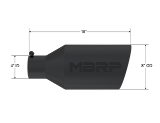 MBRP Exhaust Tip; 8in. O.D.; Rolled End; 4in. Inlet 18in. In Length; Black Coated