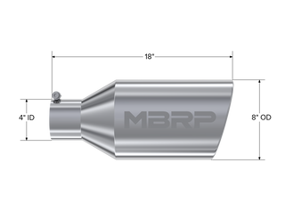 MBRP Exhaust Tip; 8in. O.D.; Rolled End; 4in. Inlet 18in. In Length; T304
