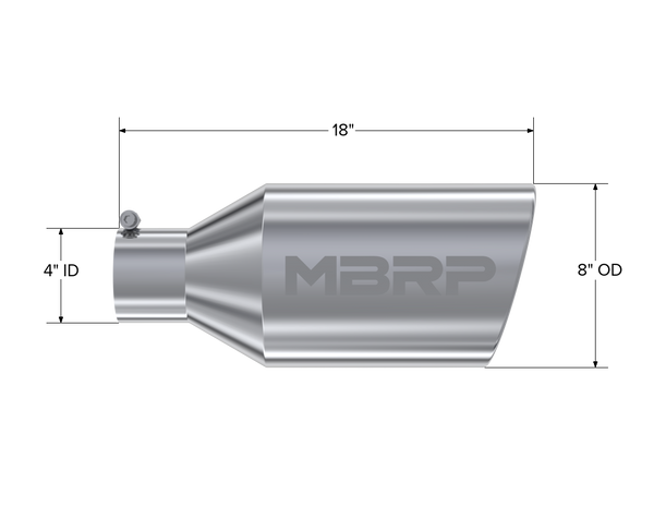 MBRP Exhaust Tip; 8in. O.D.; Rolled End; 4in. Inlet 18in. In Length; T304