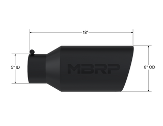 MBRP Exhaust Tip; 8in. O.D.; Rolled End; 5in. Inlet 18in. In Length; Black Coated