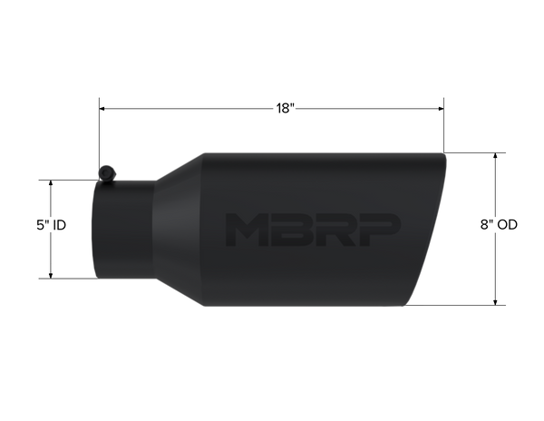 MBRP Exhaust Tip; 8in. O.D.; Rolled End; 5in. Inlet 18in. In Length; Black Coated