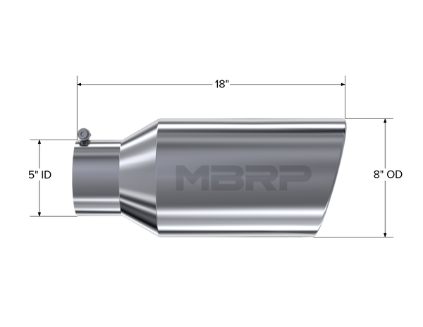 MBRP Exhaust Tip; 8in. O.D.; Rolled End; 5in. Inlet 18in. In Length; T304