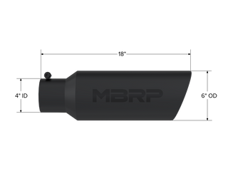MBRP Exhaust Tip; 6in. O.D.; Rolled End; 4in. Inlet 18in. In Length; Black Coated