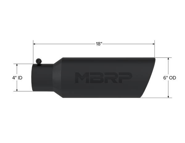 MBRP Exhaust Tip; 6in. O.D.; Rolled End; 4in. Inlet 18in. In Length; Black Coated