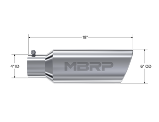 MBRP Exhaust Tip; 6in. O.D.; Rolled End; 4in. Inlet 18in. In Length; T304